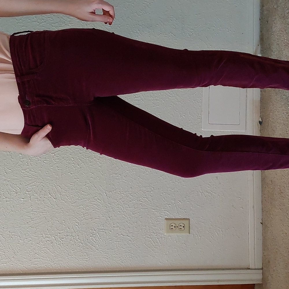 Wine corduroy pants with zippers at bottom hem anthropologie